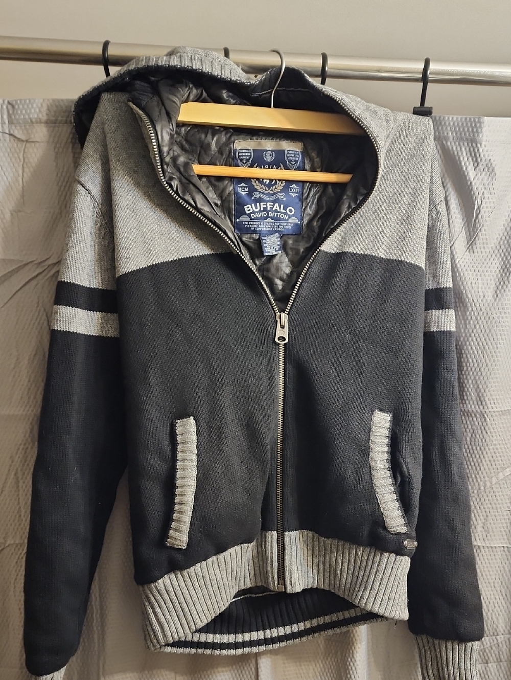 Buffalo David Bitton Black and Grey Hooded Zip Cardigan